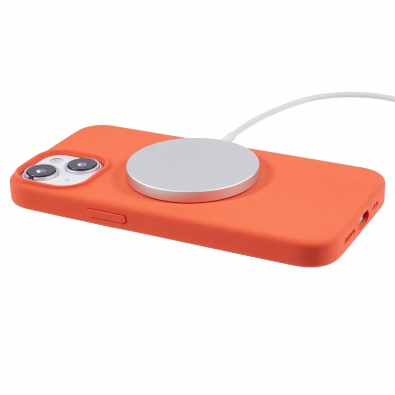 BJT Series For iPhone 15 Case TPU+Silicone Fabric Lining Magnetic Phone Case (Big Rear Lens Hole) - Orange