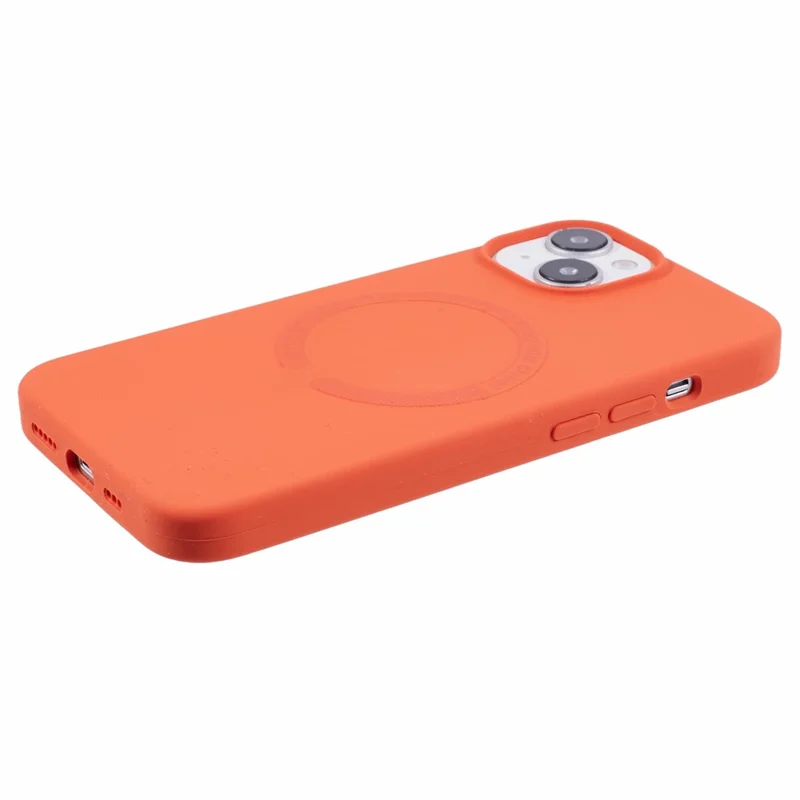 BJT Series For iPhone 15 Case TPU+Silicone Fabric Lining Magnetic Phone Case (Big Rear Lens Hole) - Orange
