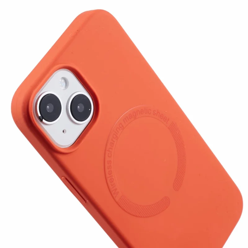 BJT Series For iPhone 15 Case TPU+Silicone Fabric Lining Magnetic Phone Case (Big Rear Lens Hole) - Orange