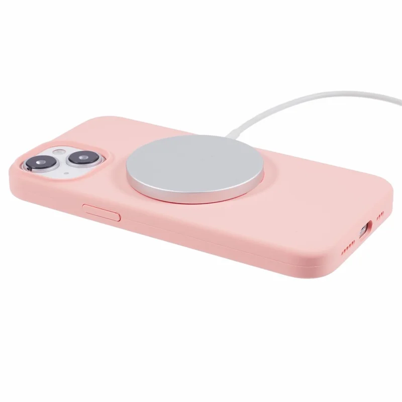 BJT Series For iPhone 15 Case TPU+Silicone Fabric Lining Magnetic Phone Case (Big Rear Lens Hole) - Pink