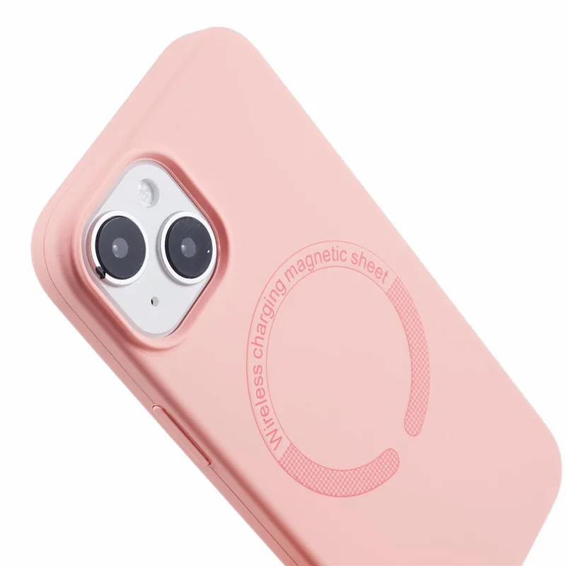 BJT Series For iPhone 15 Case TPU+Silicone Fabric Lining Magnetic Phone Case (Big Rear Lens Hole) - Pink