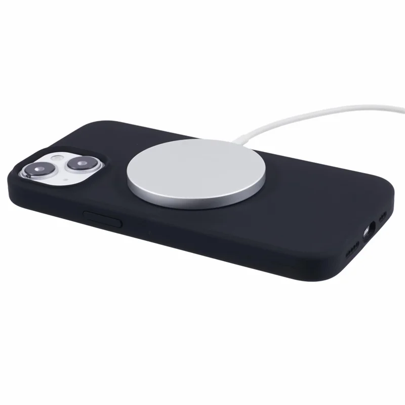 BJT Series For iPhone 14 Magnetic Phone Case TPU+Silicone Fabric Lining Back Cover - Black