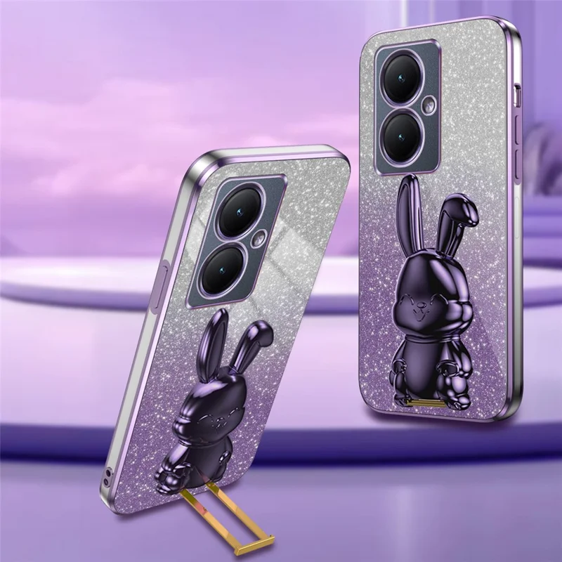 Pour vivo Y35+ 5G / Y35m+ 5G / Y27 4G Kickstand Case Rabbit Design Shockproof Phone Cover - Violet