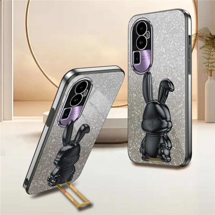 Для Oppo Reno10 Pro+ 5G чехол, дизайн кролика, противоударный, со складной подставкой, чехол для телефона - черный