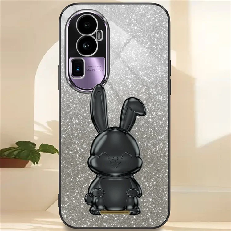 Для Oppo Reno10 Pro+ 5G чехол, дизайн кролика, противоударный, со складной подставкой, чехол для телефона - черный