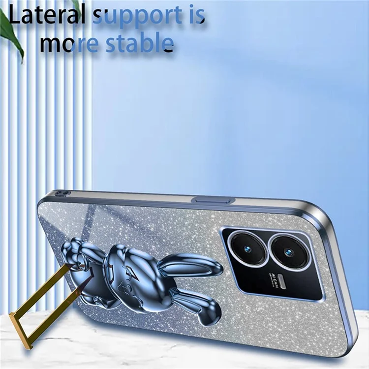 Para vivo Y22s 4G / Y22 4G Protective Case Rabbit Design Kickstand PC+TPU Phone Cover - Azul