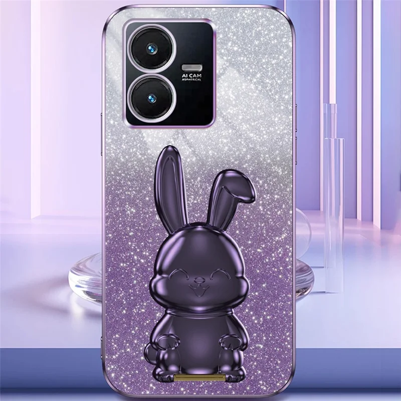 For vivo Y22s 4G / Y22 4G Protective Case Rabbit Design Kickstand PC+TPU Phone Cover - Purple