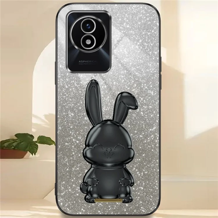 Case Tpu + pc Pour Vivo Y11 (2023) Couverture de Téléphone de Protection de la Conception de Lapin Avec Tenue - Noir