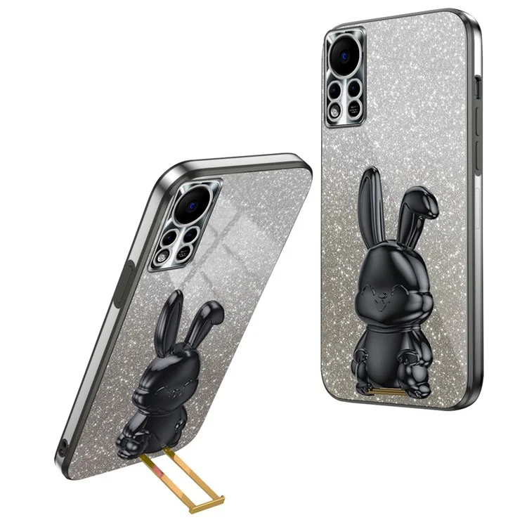 Para Infinix Hot 11s NFC 4G PC+TPU Case Rabbit Design Kickstand Phone Cover - Preto