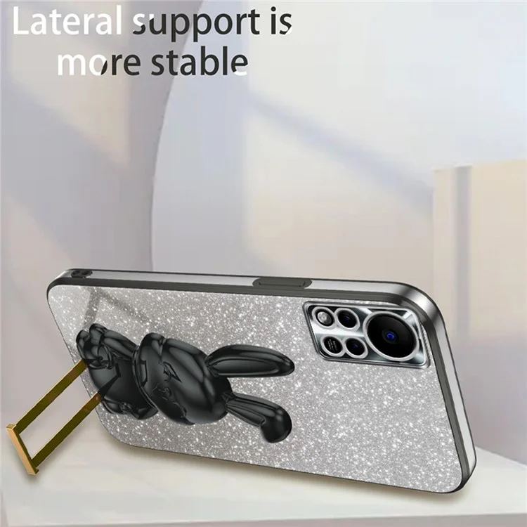 Para Infinix Hot 11s NFC 4G PC+TPU Case Rabbit Design Kickstand Phone Cover - Preto