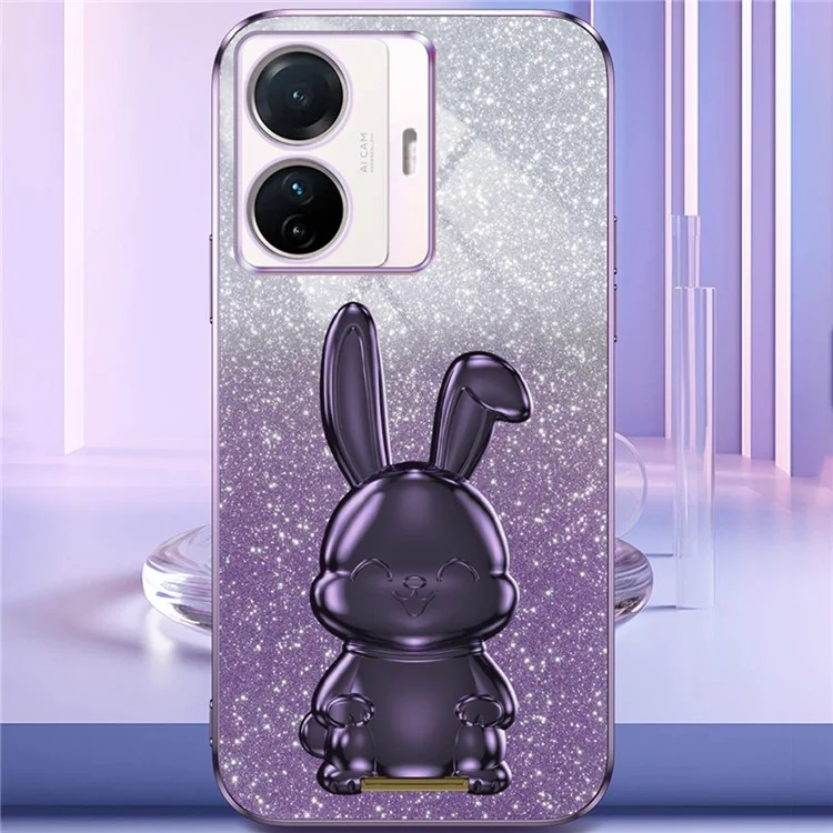 Чехол для vivo S15e 5G / T1 Pro 5G PC+TPU, дизайн в виде кролика, тонкий чехол для телефона с подставкой - фиолетовый