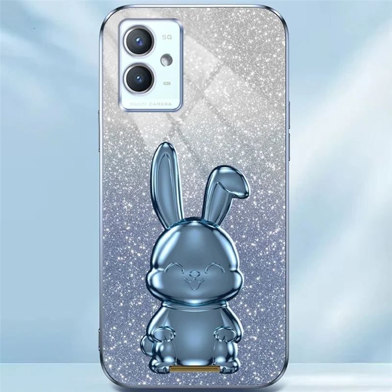 For vivo Y33s 5G / Y75 5G / Y55 5G Case Rabbit Design PC+TPU Phone Case with Kickstand - Blue