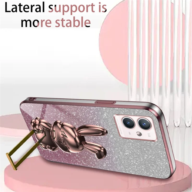 For vivo Y33s 5G / Y75 5G / Y55 5G Case Rabbit Design PC+TPU Phone Case with Kickstand - Pink