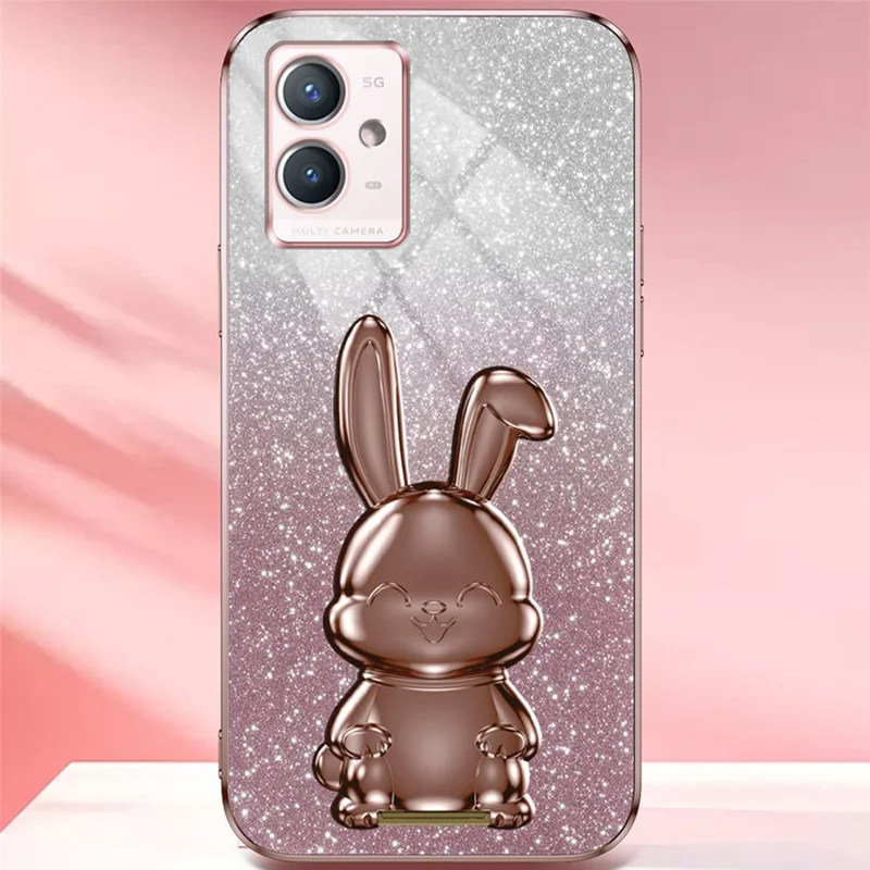 For vivo Y33s 5G / Y75 5G / Y55 5G Case Rabbit Design PC+TPU Phone Case with Kickstand - Pink