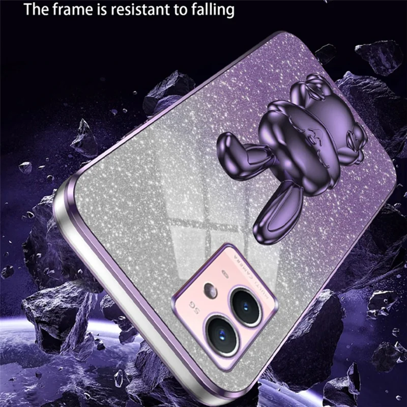 For vivo Y33s 5G / Y75 5G / Y55 5G Case Rabbit Design PC+TPU Phone Case with Kickstand - Purple