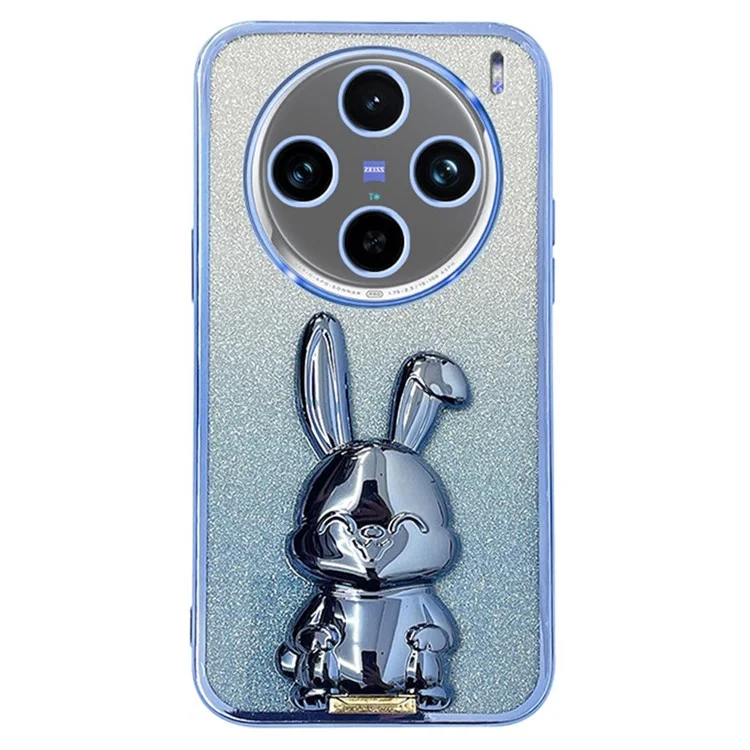 Pour vivo X100 5G PC+TPU Case Rabbit Design Slim Kickstand Phone Cover - Bleu