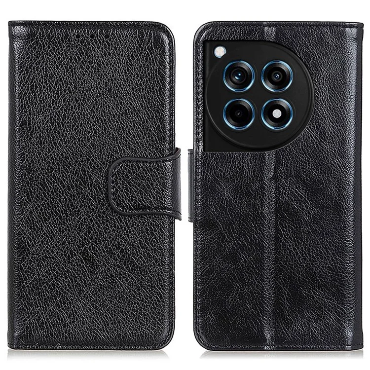 For OnePlus Ace 3 5G / 12R 5G Case Split Leather Flip Phone Cover Card Holder Slots - Black