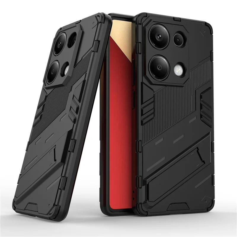 Para Xiaomi Redmi Note 13 Pro 4G / Poco M6 Pro 4G Capa de Telefone Celular PC+TPU Tampa Traseira com Suporte - Preto