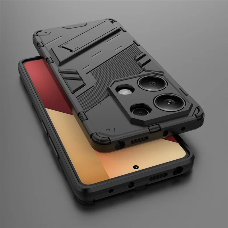 Para Xiaomi Redmi Note 13 Pro 4G / Poco M6 Pro 4G Capa de Telefone Celular PC+TPU Tampa Traseira com Suporte - Preto