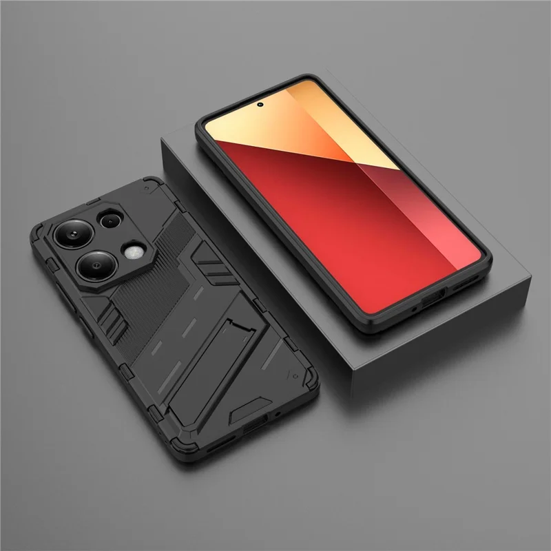 Para Xiaomi Redmi Note 13 Pro 4G / Poco M6 Pro 4G Capa de Telefone Celular PC+TPU Tampa Traseira com Suporte - Preto