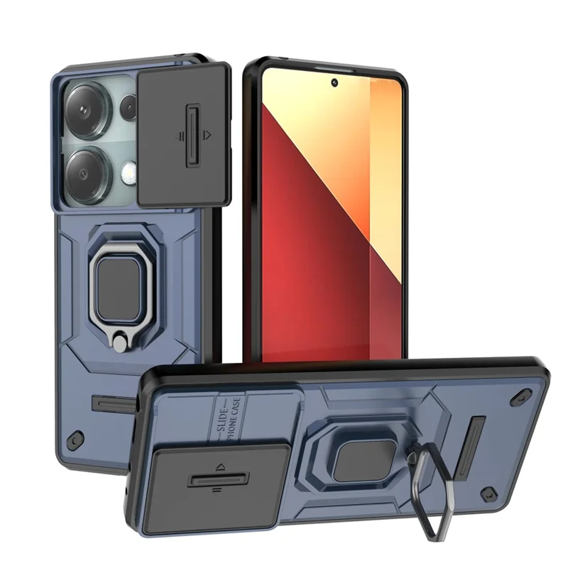 Pour Xiaomi Redmi Note 13 Pro 4G / Poco M6 Pro 4G Étui PC+TPU Couvercle Coulissant Objectif Anti-chute Housse de Protection - Bleu