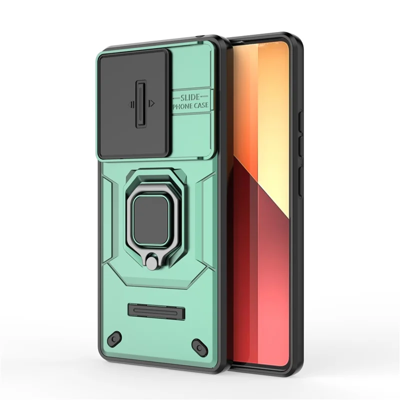 For Xiaomi Redmi Note 13 Pro 4G / Poco M6 Pro 4G Case PC+TPU Slide Lens Lid Anti-drop Phone Cover - Green