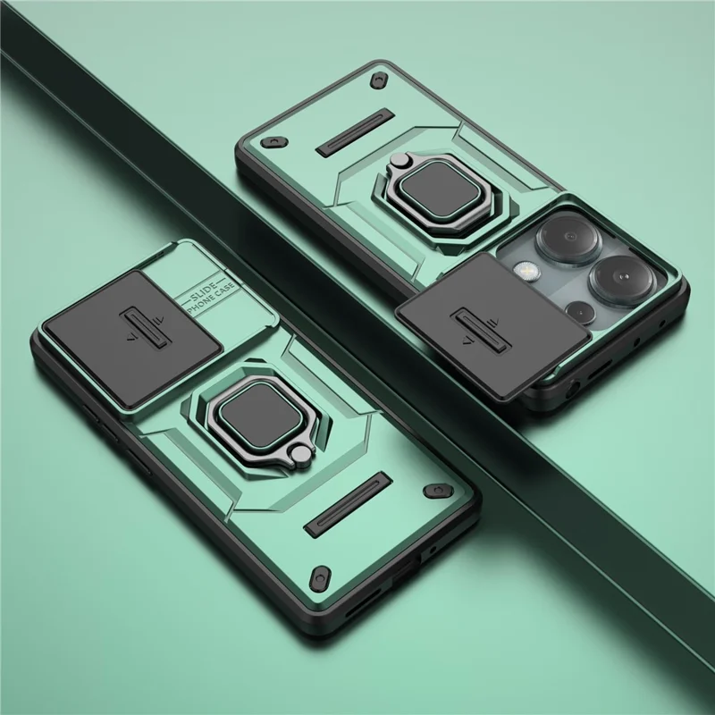 For Xiaomi Redmi Note 13 Pro 4G / Poco M6 Pro 4G Case PC+TPU Slide Lens Lid Anti-drop Phone Cover - Green