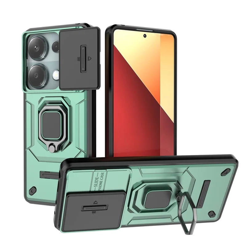 For Xiaomi Redmi Note 13 Pro 4G / Poco M6 Pro 4G Case PC+TPU Slide Lens Lid Anti-drop Phone Cover - Green