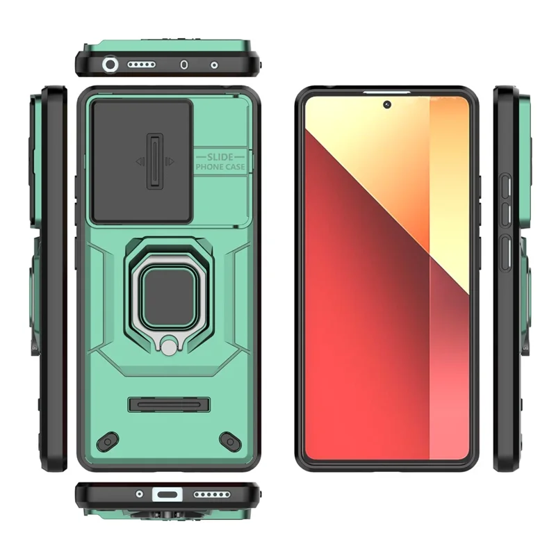 For Xiaomi Redmi Note 13 Pro 4G / Poco M6 Pro 4G Case PC+TPU Slide Lens Lid Anti-drop Phone Cover - Green