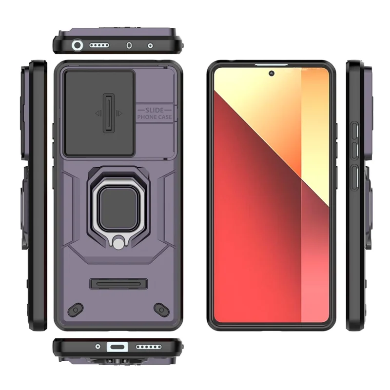 For Xiaomi Redmi Note 13 Pro 4G / Poco M6 Pro 4G Case PC+TPU Slide Lens Lid Anti-drop Phone Cover - Purple
