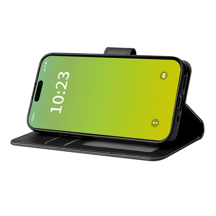 Custodia per cellulare per iPhone 15 Wallet PU Leather Stand Mobile Phone Shell - Nero