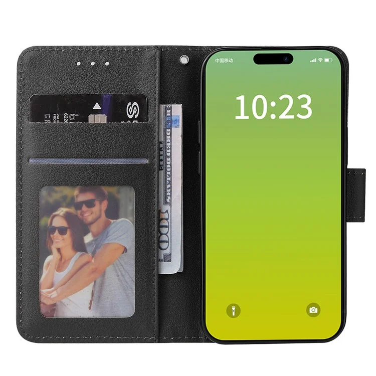 Custodia per cellulare per iPhone 15 Wallet PU Leather Stand Mobile Phone Shell - Nero