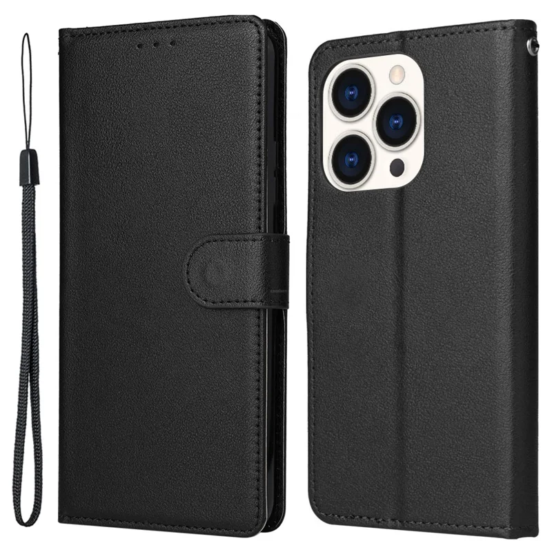 For iPhone 15 Pro Cases PU Leather Phone Cover Cell Phone Case Wallet with Stand Function - Black