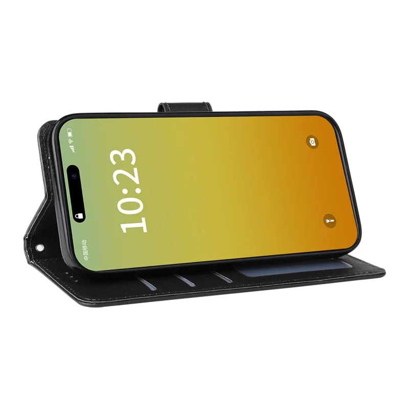 For iPhone 15 Pro Cases PU Leather Phone Cover Cell Phone Case Wallet with Stand Function - Black