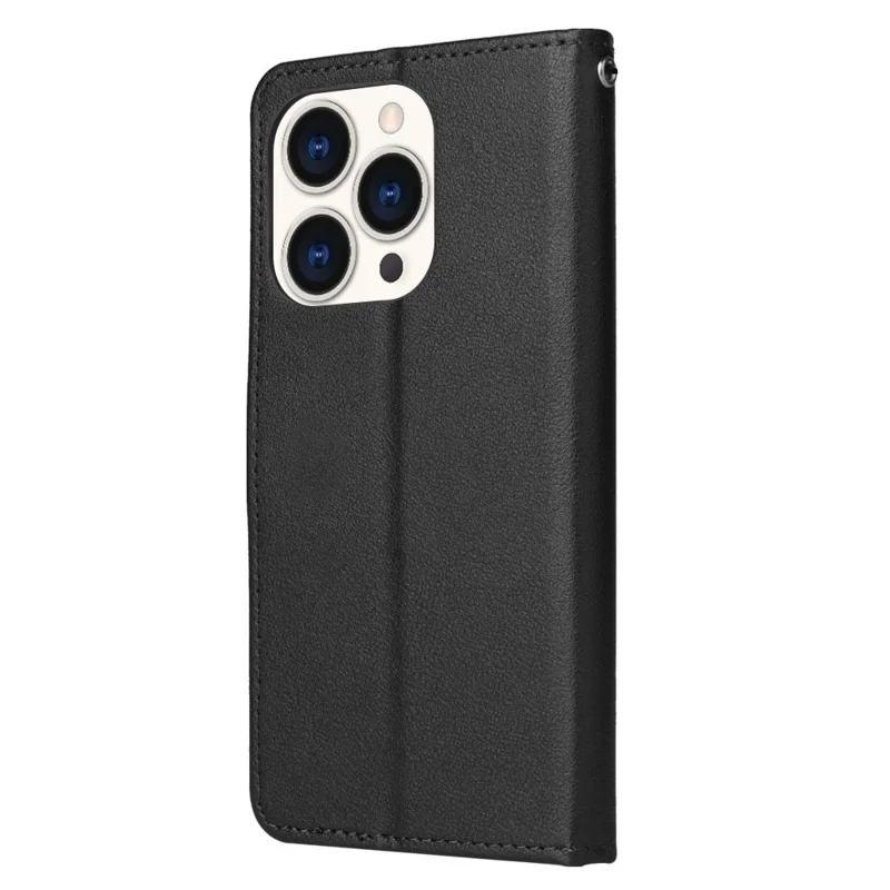 For iPhone 15 Pro Cases PU Leather Phone Cover Cell Phone Case Wallet with Stand Function - Black