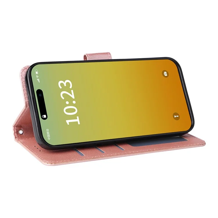 Pour iPhone 15 Pro Max Stand Cell Phone Case Wallet PU Leather Phone Cover - Rose Gold