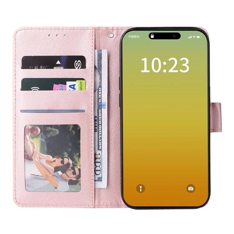 Pour iPhone 15 Pro Max Stand Cell Phone Case Wallet PU Leather Phone Cover - Rose Gold