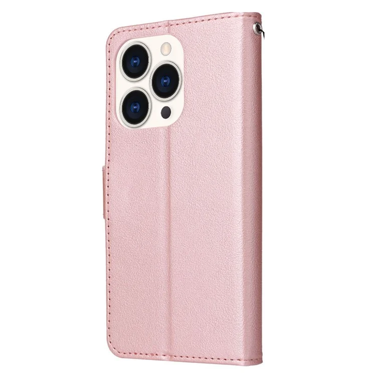 Pour iPhone 15 Pro Max Stand Cell Phone Case Wallet PU Leather Phone Cover - Rose Gold