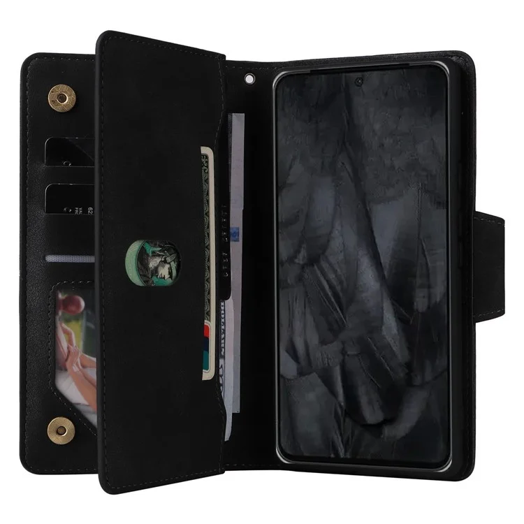 Per Google Pixel 8 Pro TPU+PU Leather Phone Case Wallet Rivet Decor Stand Phone Cover - Nero