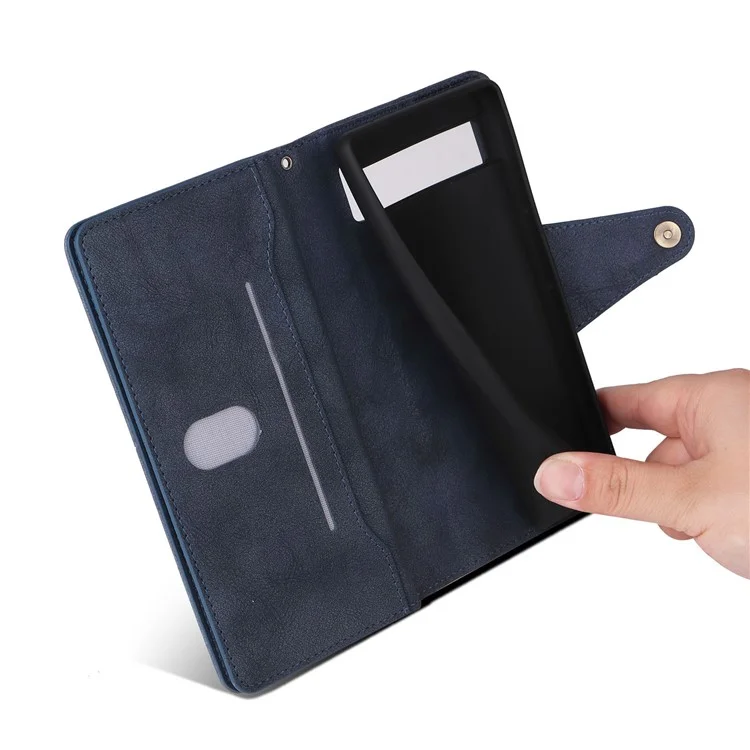 Per Google Pixel 8 Stand Cell Phone Cover Wallet Rivet Decor PU Leather Phone Case - Blu