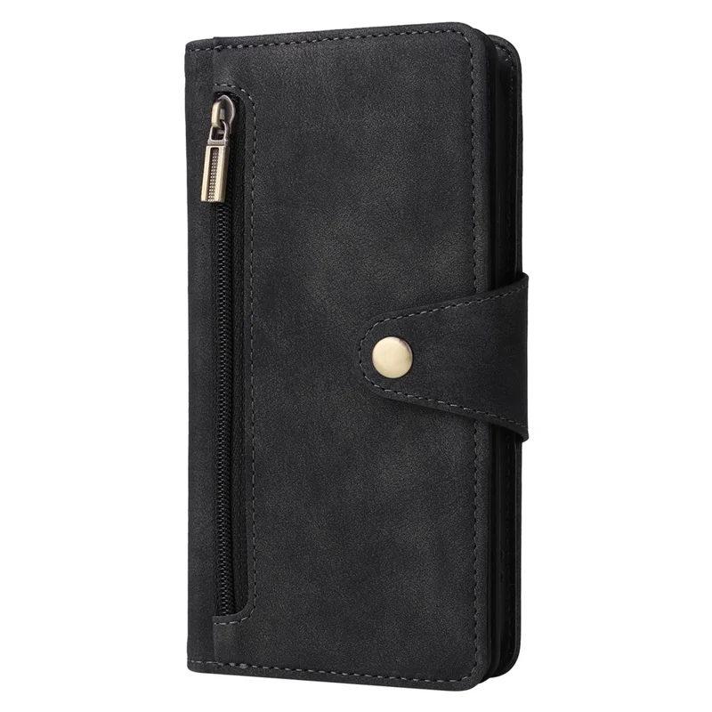Для iPhone 15 Pro Anti-Scratch PU Leather Wallet Rivet Decor Case Stand Phone Cover with Strap - Black
