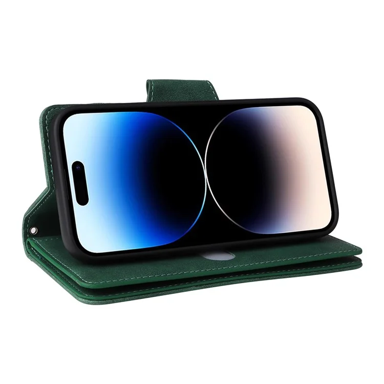 For iPhone 15 Pro Max Shockproof Phone Cover Rivet Decor PU Leather Case Stand Phone Shell Wallet - Green