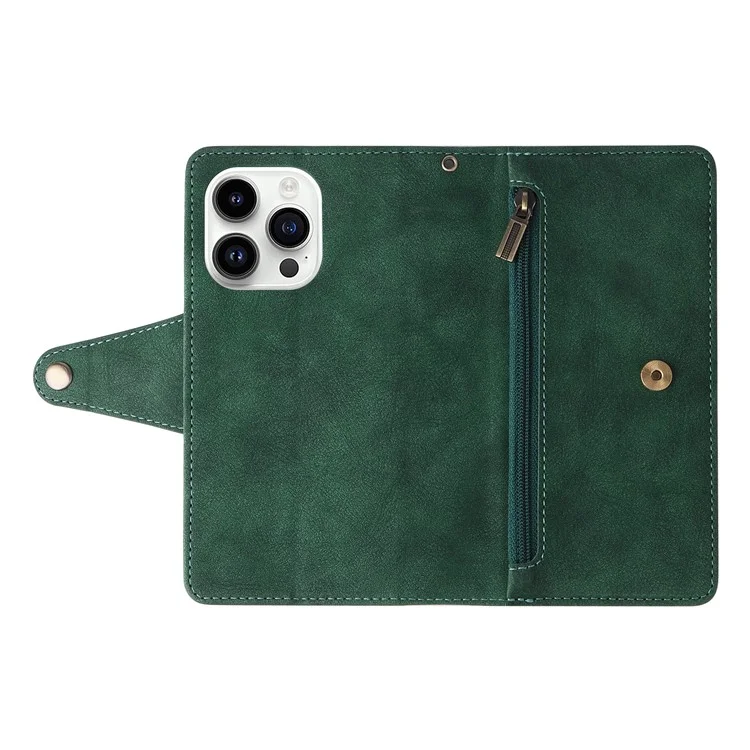 For iPhone 15 Pro Max Shockproof Phone Cover Rivet Decor PU Leather Case Stand Phone Shell Wallet - Green