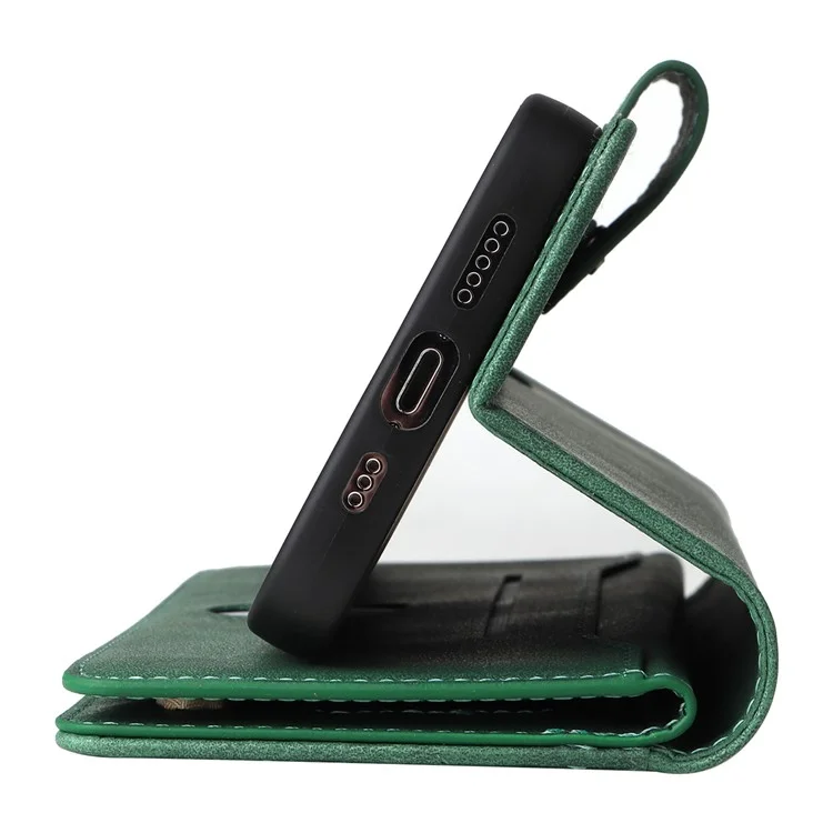 For iPhone 15 Pro Max Shockproof Phone Cover Rivet Decor PU Leather Case Stand Phone Shell Wallet - Green