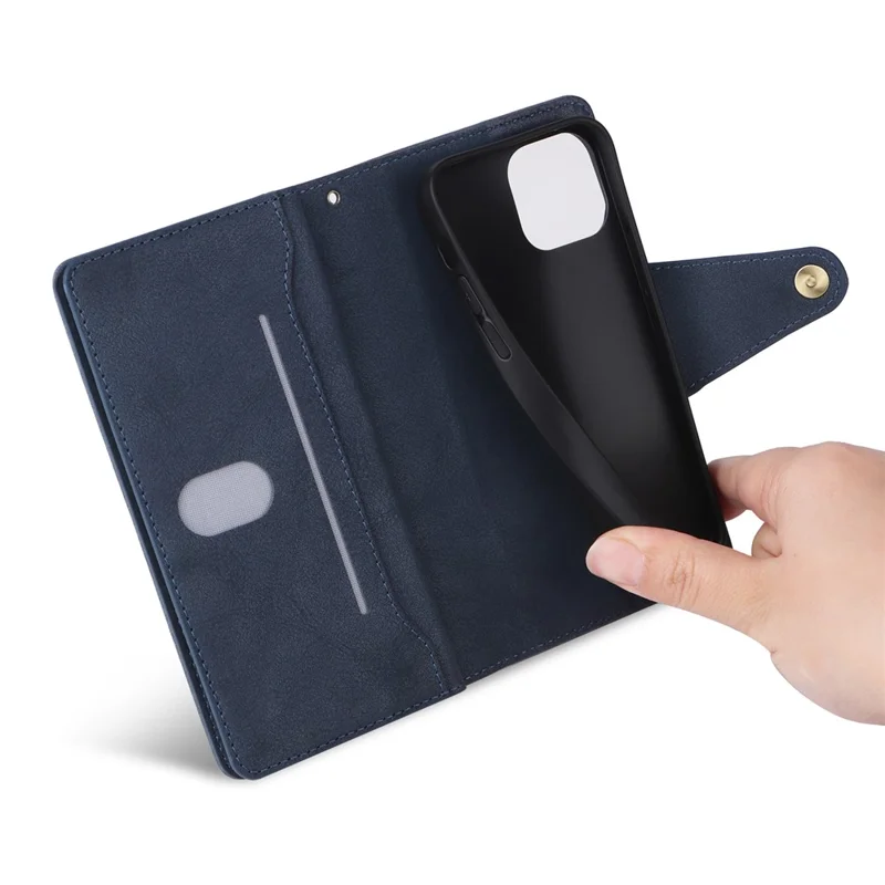 For iPhone 15 Plus Wallet Rivet Decor PU Leather Case Stand Phone Cover - Blue