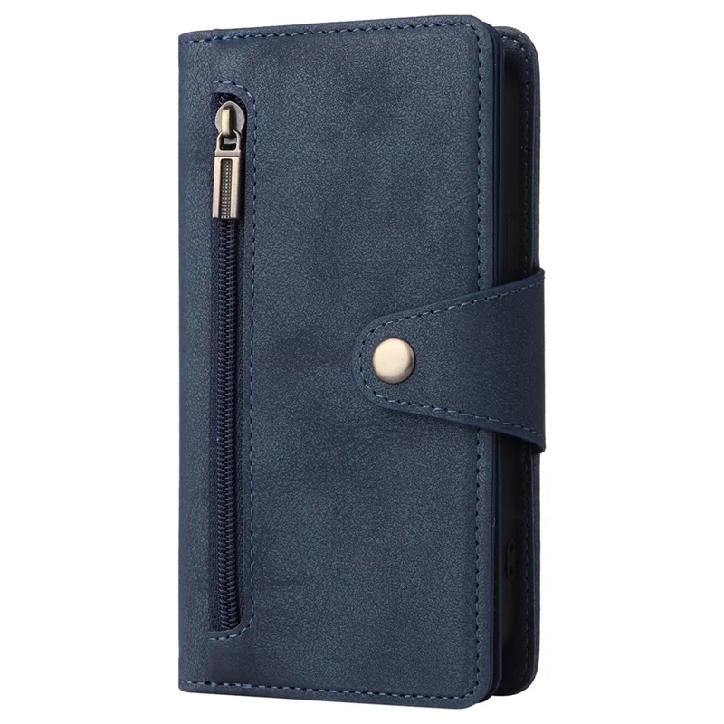 For iPhone 15 Plus Wallet Rivet Decor PU Leather Case Stand Phone Cover - Blue