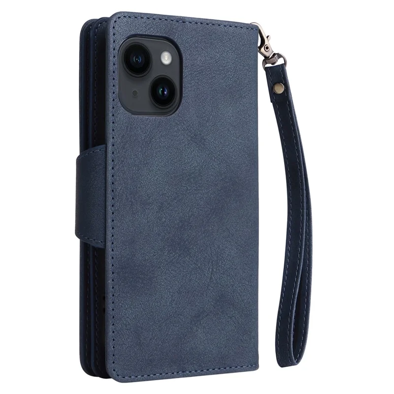 For iPhone 15 Plus Wallet Rivet Decor PU Leather Case Stand Phone Cover - Blue