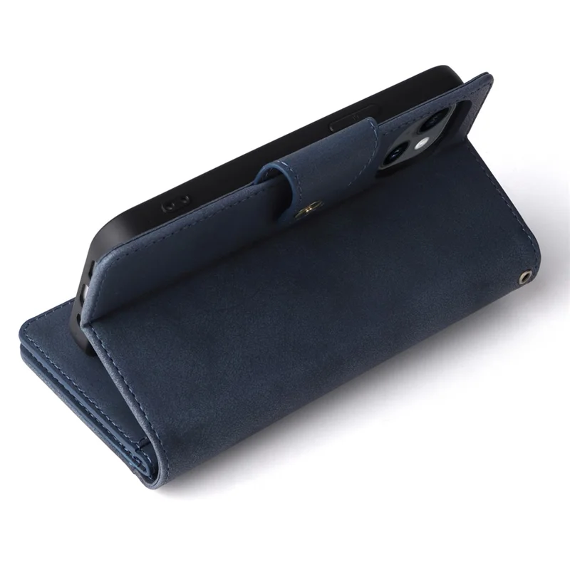 For iPhone 15 Plus Wallet Rivet Decor PU Leather Case Stand Phone Cover - Blue