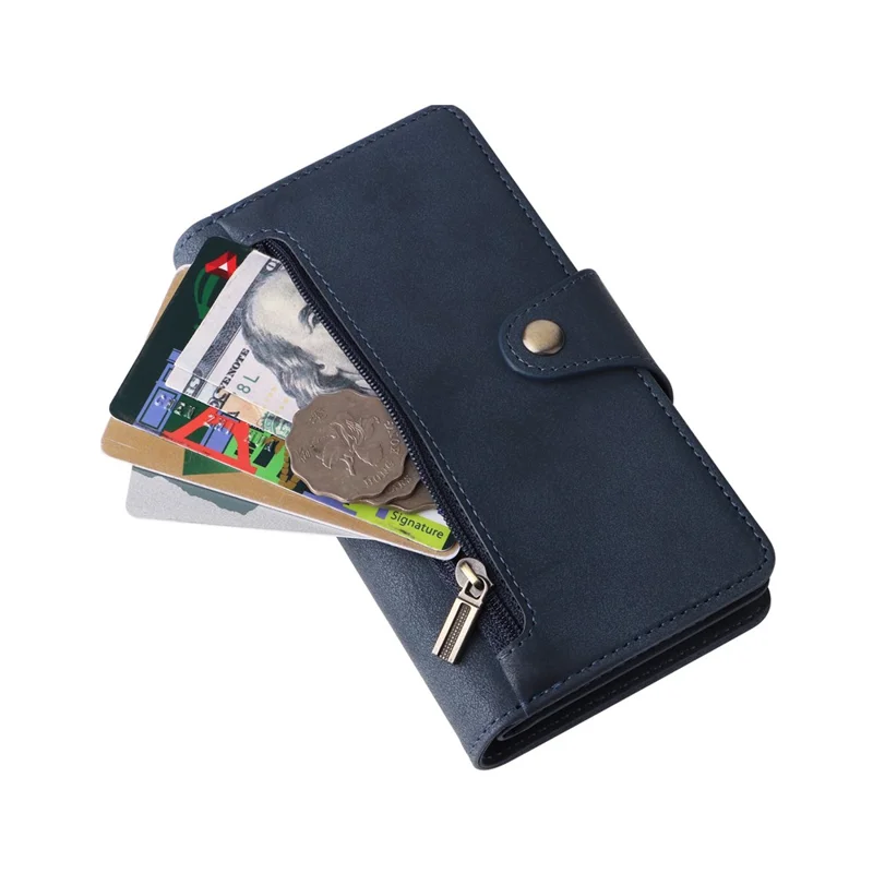 For iPhone 15 Plus Wallet Rivet Decor PU Leather Case Stand Phone Cover - Blue