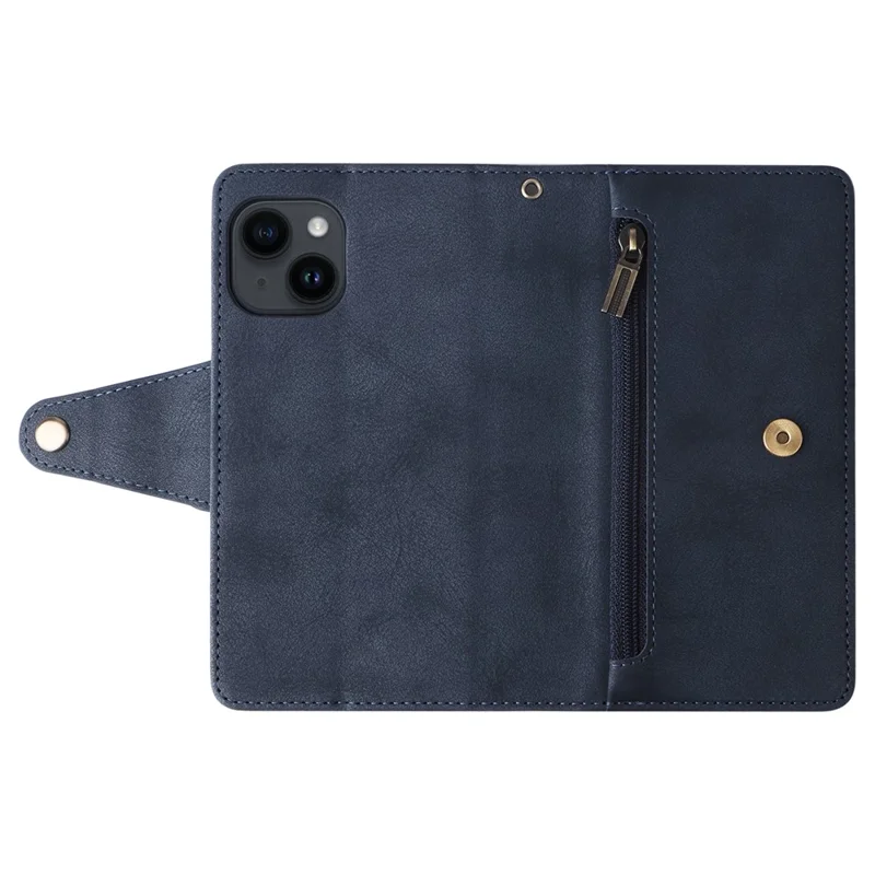 For iPhone 15 Plus Wallet Rivet Decor PU Leather Case Stand Phone Cover - Blue